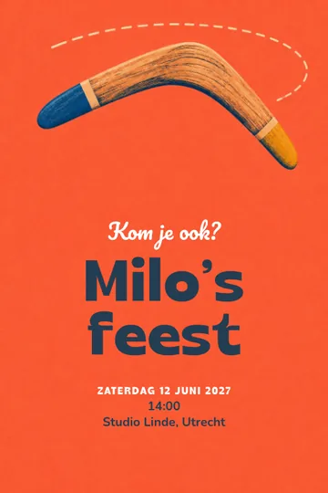 Uitnodiging met het ontwerp Boomerangfeest