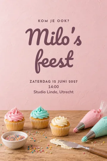 Uitnodiging met het ontwerp Cupcakeatelier
