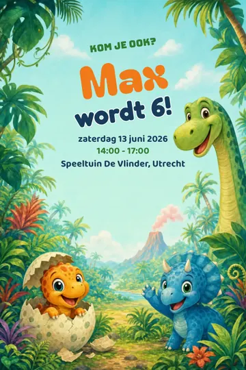 Uitnodiging met het ontwerp Dino-expeditie