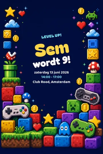 Uitnodiging met het ontwerp Gamefeest