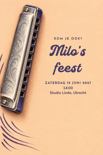 Uitnodiging met het ontwerp Mondharmonicafeest