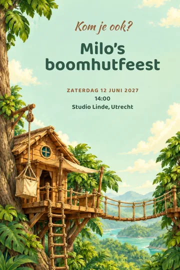 Uitnodiging met het ontwerp Jungleboomhut