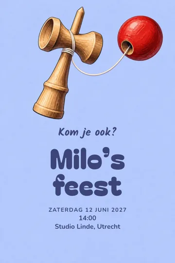 Uitnodiging met het ontwerp Kendama-uitdaging