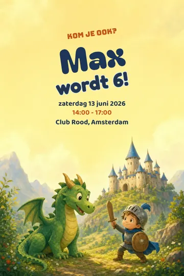 Uitnodiging met het ontwerp Ridders en draken