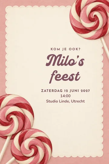 Uitnodiging met het ontwerp Lollywervels