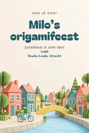 Uitnodiging met het ontwerp Origamistad