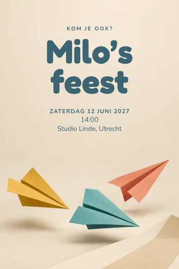 Uitnodiging met het ontwerp Papieren vlucht