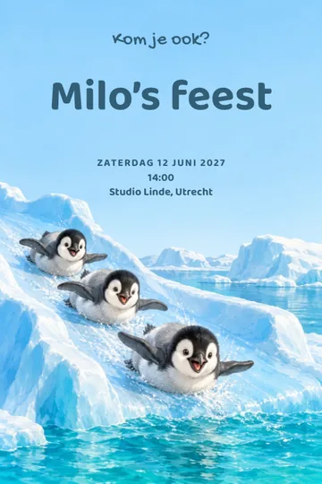 Uitnodiging met het ontwerp Pinguïnglijbaan