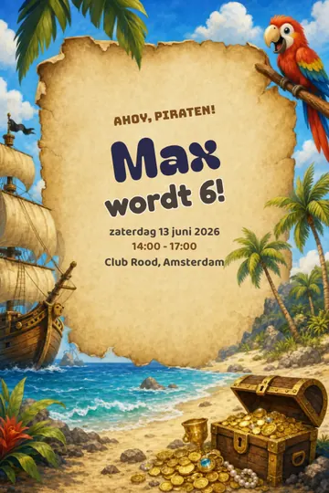 Uitnodiging met het ontwerp Piratenschat