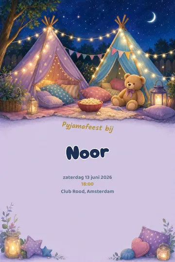 Uitnodiging met het ontwerp Logeerfeest