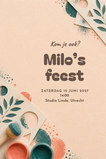 Uitnodiging met het ontwerp Sjabloonatelier