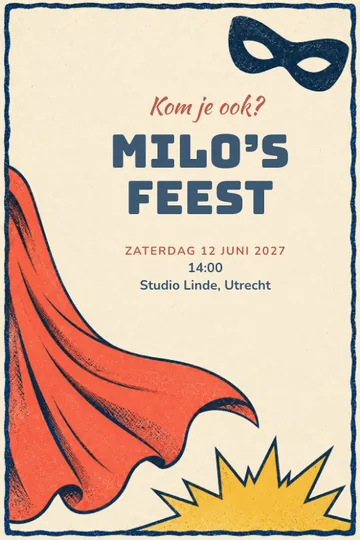 Uitnodiging met het ontwerp Superheldenfeest