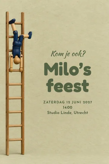 Uitnodiging met het ontwerp Koprol naar het feest