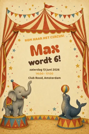 Uitnodiging met het ontwerp Retrocircus