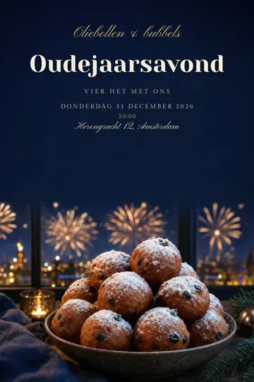 Uitnodiging met het ontwerp Oliebollen en vuurwerk