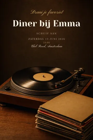 Uitnodiging met het ontwerp Vinyl na middernacht