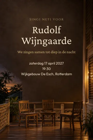 Uitnodiging Afscheid en pensioen, ontwerp Singi neti op de veranda