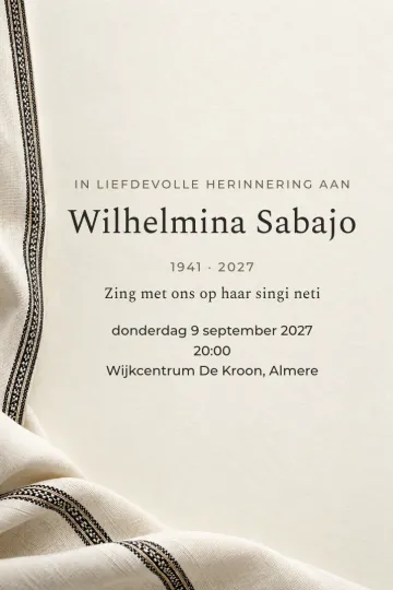 Uitnodiging Afscheid en pensioen, ontwerp Singi neti in wit linnen