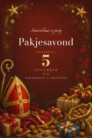 Uitnodiging met het ontwerp Pakjesavond