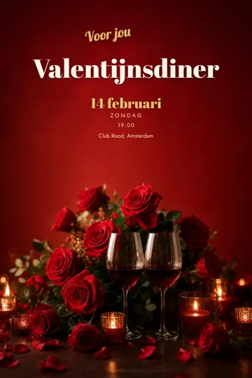 Uitnodiging met het ontwerp Valentijnsdiner