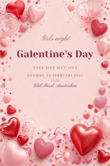 Uitnodiging met het ontwerp Galentine’s