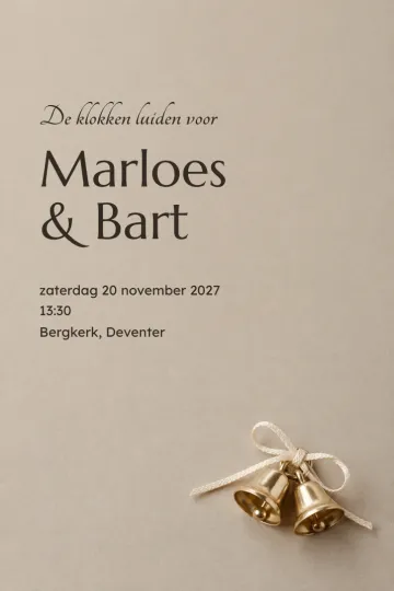 Uitnodiging Bruiloft, ontwerp Twee trouwklokjes