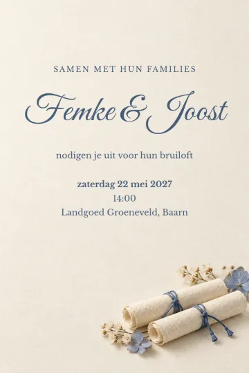 Uitnodiging Bruiloft, ontwerp Linnen beloften