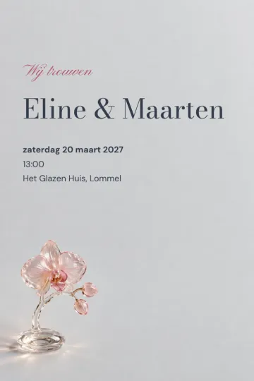Uitnodiging Bruiloft, ontwerp Glazen orchidee
