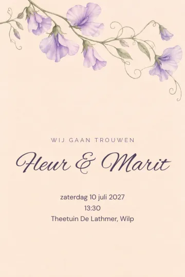 Uitnodiging Bruiloft, ontwerp Lathyrus in waterverf