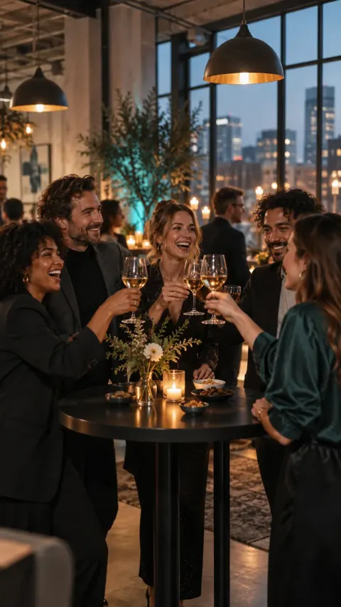Collega's proosten tijdens een bedrijfsfeest